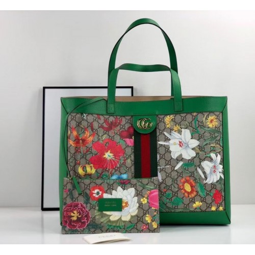 Gucci Ophidia série GG fleur moyen sac à provisions 547947 vert