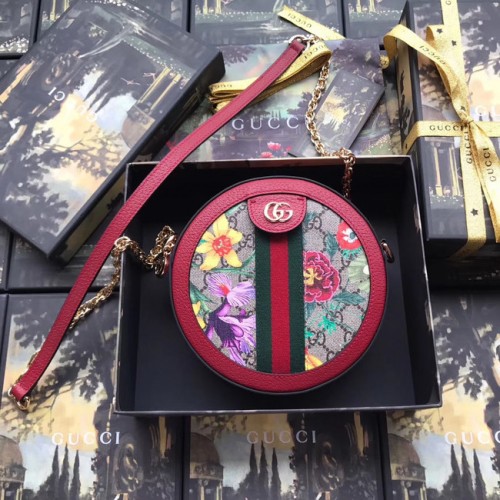 Gucci série Ophidia GG fleur rond Mini sac à bandoulière 550618 rouge