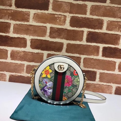 Gucci série Ophidia GG fleur rond Mini sac à bandoulière 550618 blanc