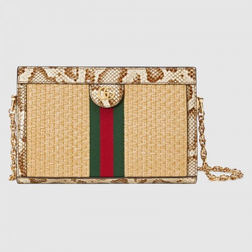 Gucci Ophidia petit sac à bandoulière en paille 503877 Crème