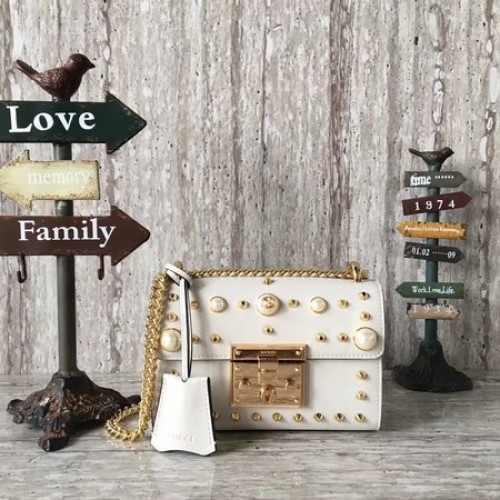 Gucci Sac à bandoulière en cuir de veau Padlock 432182 Blanc cassé