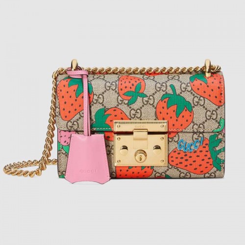 Gucci Padlock GG Strawberry petit sac à bandoulière 409487 Imprimé fraise