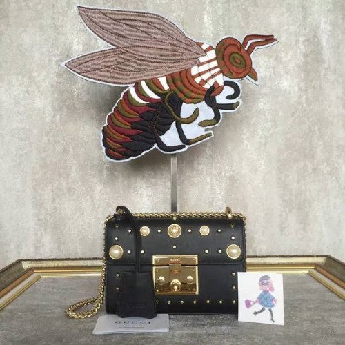 Gucci Sac à bandoulière en cuir clouté Padlock 432182A Noir