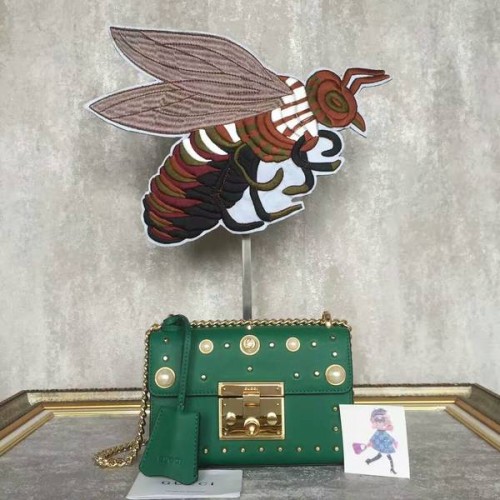 Gucci Sac à bandoulière en cuir clouté Padlock 432182A Vert