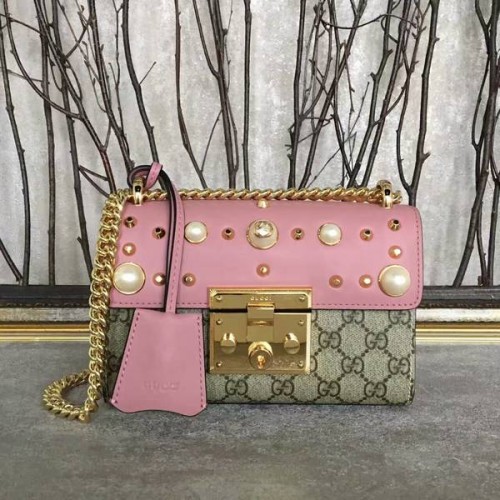 Gucci Sac à bandoulière en cuir clouté Padlock 432182A Rose