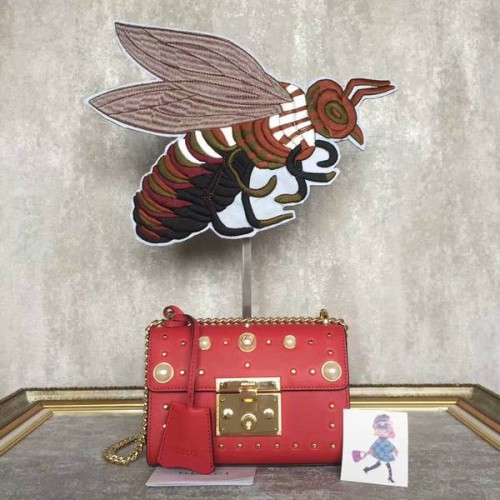 Gucci Padlock Sac à bandoulière en cuir clouté 432182A Rouge