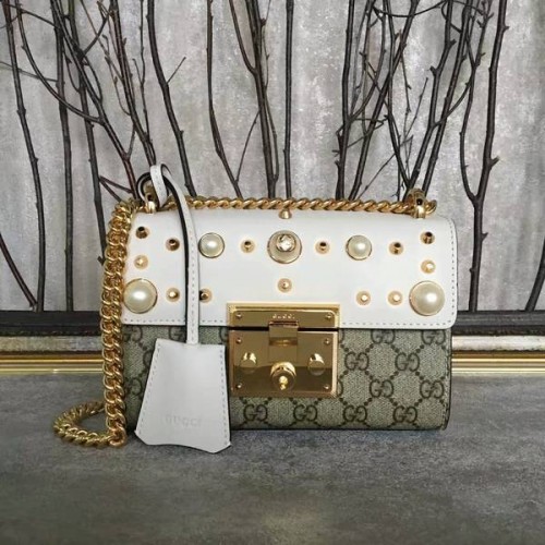 Gucci Sac à bandoulière en cuir clouté Padlock 432182A Blanc