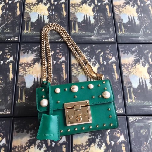 Gucci Padlock petit sac à bandoulière GG Pearl 409487 vert