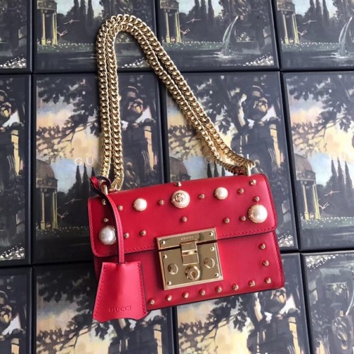 Gucci Padlock petit sac à bandoulière GG Pearl 409487 rouge