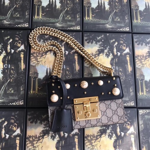Gucci Padlock petit sac à bandoulière GG Pearl A409487 noir