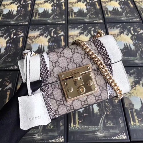 Gucci Padlock petit sac à bandoulière en peau de serpent 432182 blanc