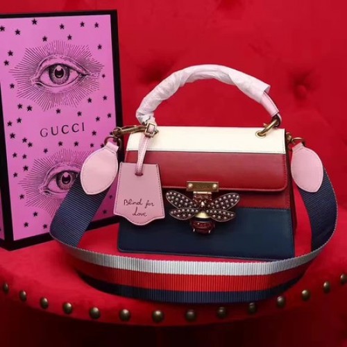 Gucci Queen Margaret Sac à poignée supérieure en cuir 476541 Rouge&Blanc&Bleu