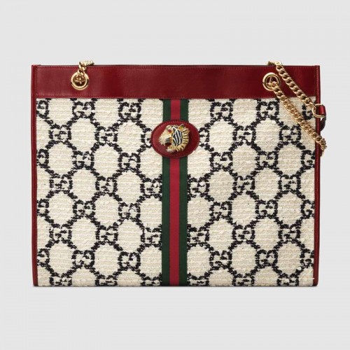 Gucci Rajah GG tweed grand sac shopping 537219 blanc