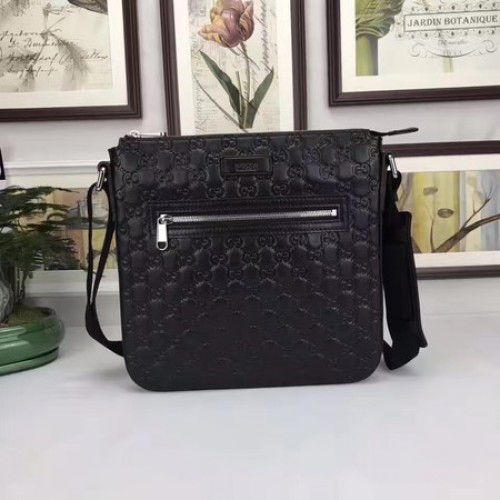 Sac messager en cuir Gucci Signature 406408 Noir