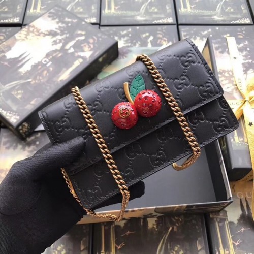 Gucci Mini sac Signature avec des cerises 481291 Noir