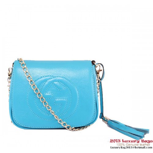 Gucci Soho Sac à bandoulière en chaîne en cuir 323190 SkyBlue