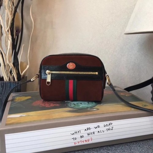 Gucci Sac à bandoulière en cuir suédé 501338 Marron