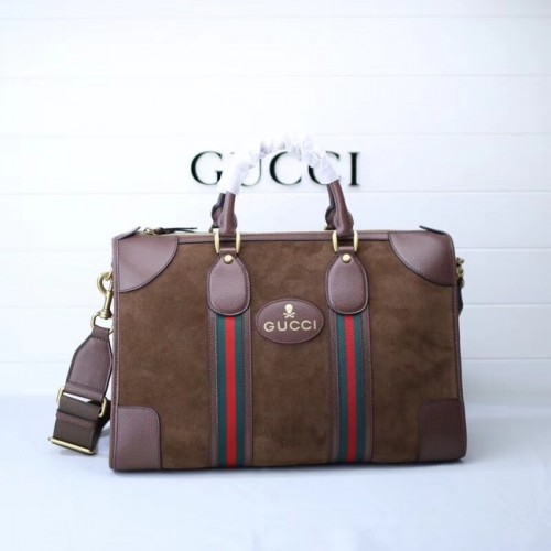 Gucci Sac de sport en daim avec bande Web 459311 marron