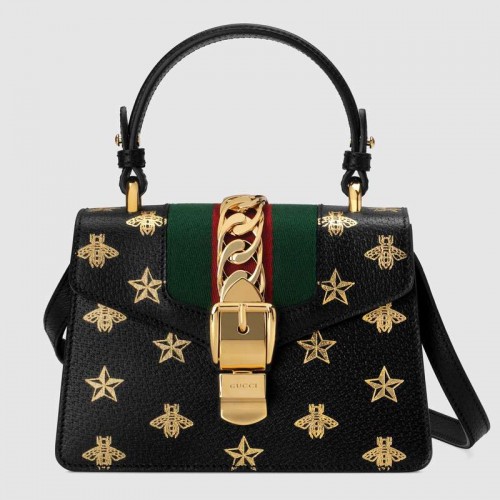 Gucci Sylvie Bee Star mini sac en cuir 470270 noir