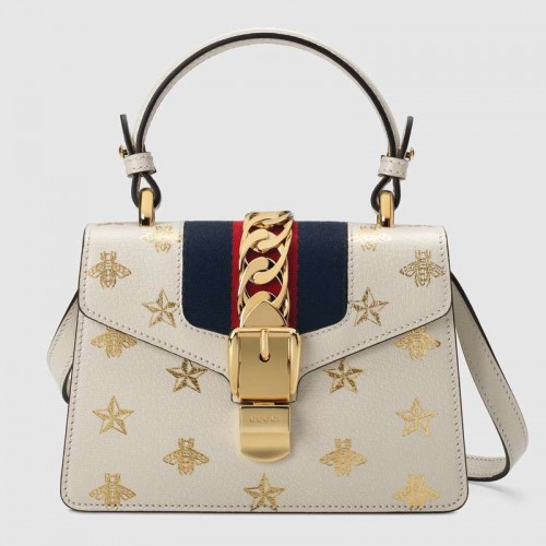 Gucci Sylvie Bee Star mini sac en cuir 470270 blanc