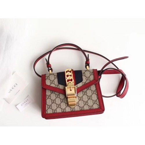 Gucci Sylvie GG Supreme mini sac en toile 470270 rouge