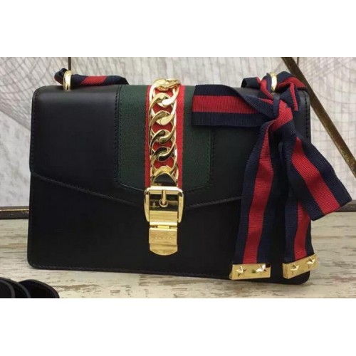 Gucci Sylvie Sac à chaîne en cuir 431667 Noir