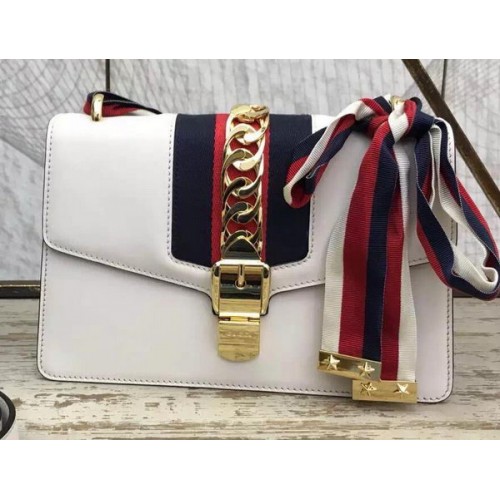 Gucci Sylvie Sac à chaîne en cuir 431667 Blanc