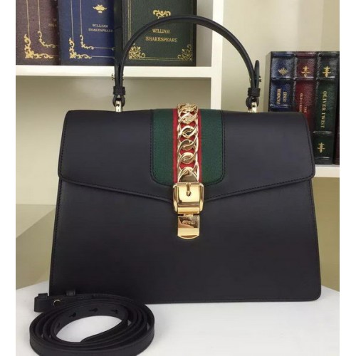 Gucci Sylvie Sac à bandoulière en cuir 421665 Noir