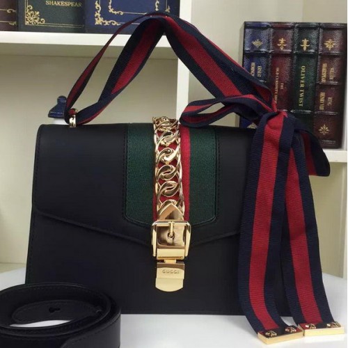 Gucci Sylvie Sac à bandoulière en cuir 421882 Noir