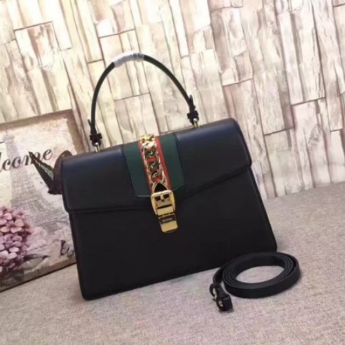 Gucci Sylvie Sac à main en cuir 431665 Noir