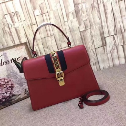 Gucci Sylvie Sac à main en cuir 431665 Rouge