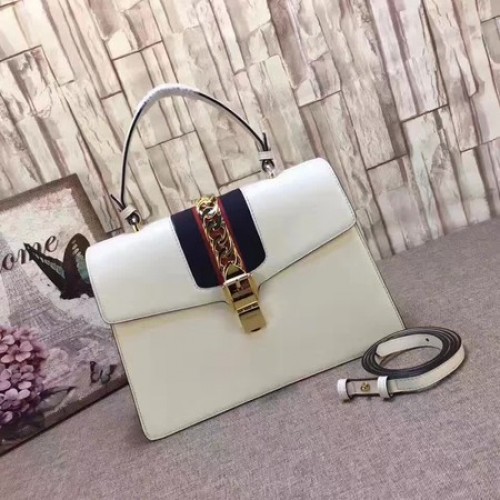 Gucci Sylvie Sac à main en cuir 431665 Blanc