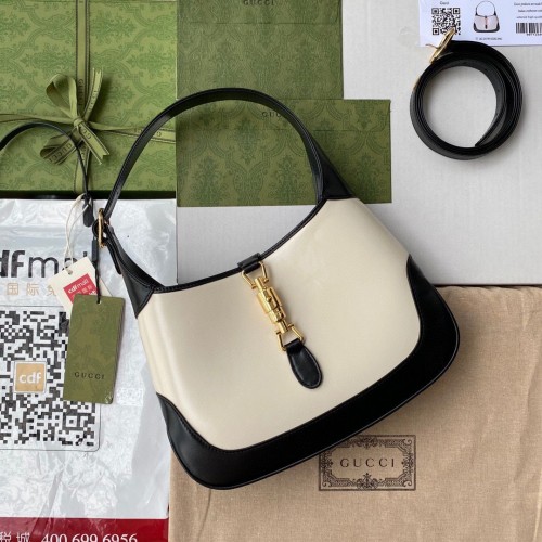 Gucci Vintage Jackie 1961 Sac Hobo en cuir d'origine 636706 Blanc Noir