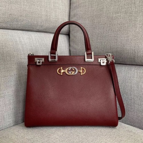 Gucci Zumi sac à main moyen en cuir grainé 564714 Bordeaux
