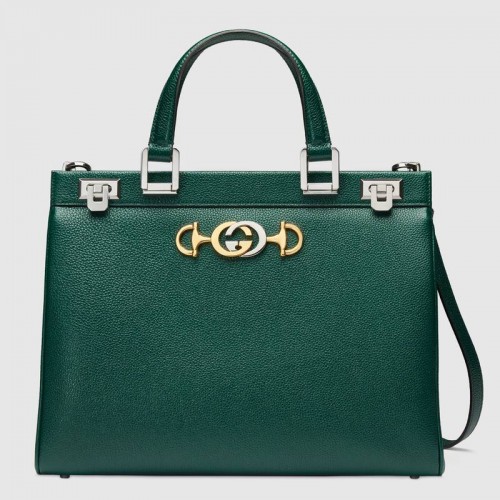 Gucci Zumi sac à main moyen en cuir grainé 564714 Vert foncé