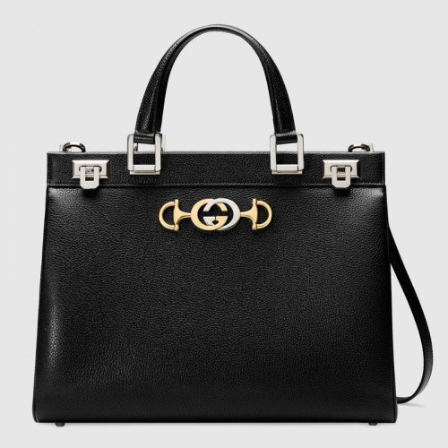 Gucci Zumi sac à main moyen en cuir grainé 564714 noir