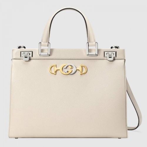 Gucci Zumi sac à main moyen en cuir grainé 564714 blanc