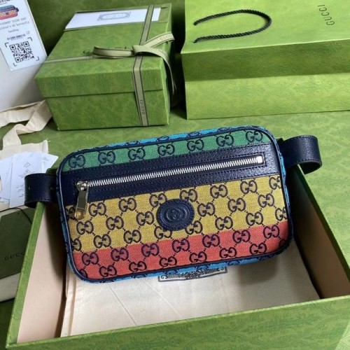 Gucci diagonal matelasse GG sac ceinture en toile 658657 vert jaune rouge rose