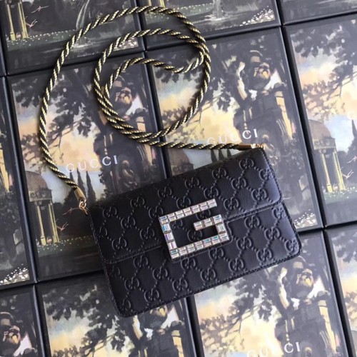 Gucci sac à bandoulière en cuir avec Square G 544242 noir