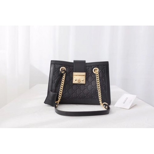 Gucci sac à bandoulière en cuir d'origine Padlock 498156 noir