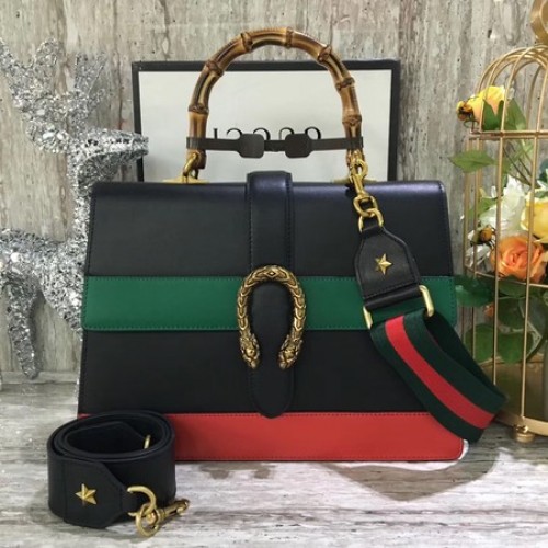 Gucci Dionysus Sac à poignée supérieure en cuir 421999 Noir&Vert&Rouge
