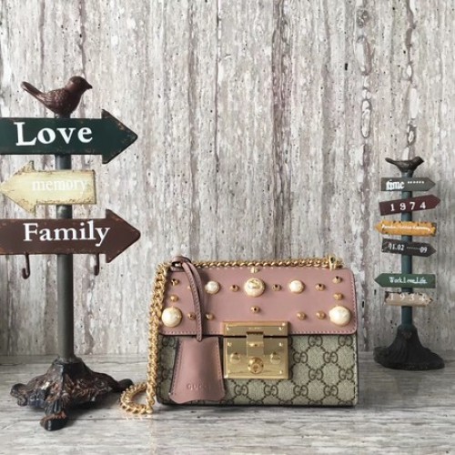 Gucci Padlock Petit sac à bandoulière clouté GG 432182 Rose