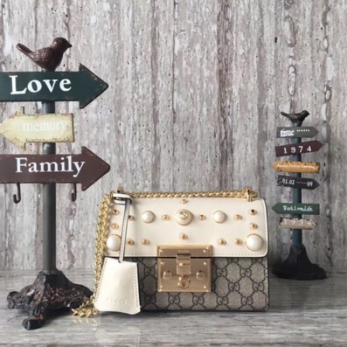 Gucci Padlock Petit sac à bandoulière clouté GG 432182 Blanc
