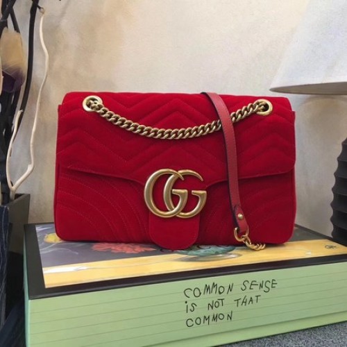 Gucci GG Marmont Sac à bandoulière moyen en velours 443496 Rouge
