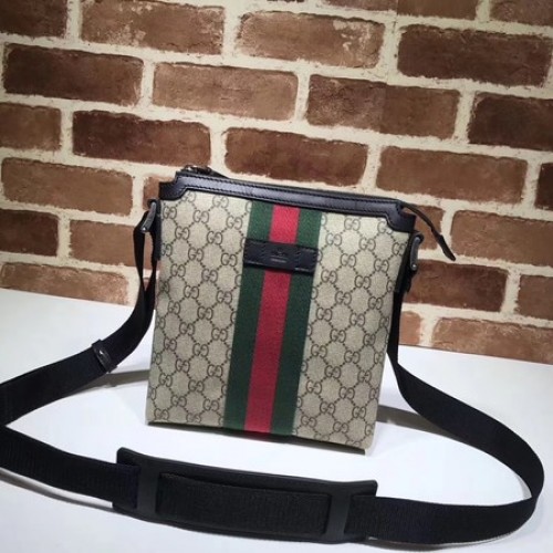 Gucci Web GG Supreme Flat Messenger Bag 471454 Abricot