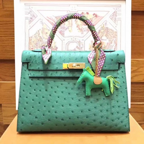 HERMES Sac Toto en Cuir d'Autruche 1788 Vert