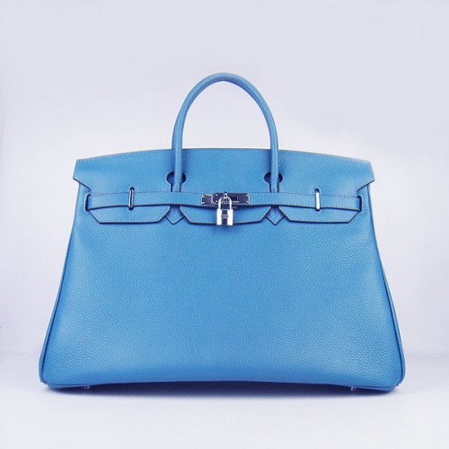 Sac Hermès Birkin 6099 40CM Togo Bleu Argent cadenas