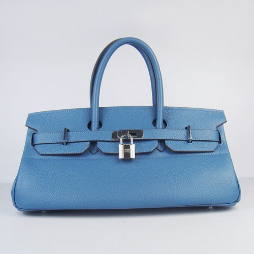 Hermes Birkin 6109 Togo sac en cuir bleu 42cm argent