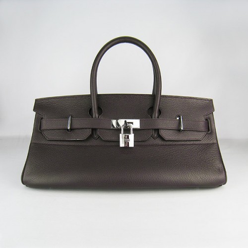 Hermes Birkin 6109 Togo sac en cuir café foncé 42cm argent