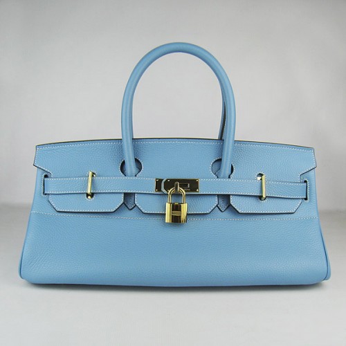 Hermes Birkin 6109 Togo sac en cuir bleu clair 42cm or